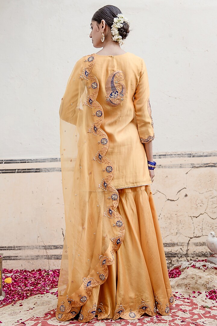 Powder Yellow Pure Spun Silk Wedding Sharara Set by SURBHI SHAH at Pernia's Pop Up Shop