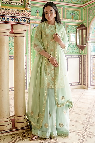 Blue Spun Silk Sharara Set by SURBHI SHAH