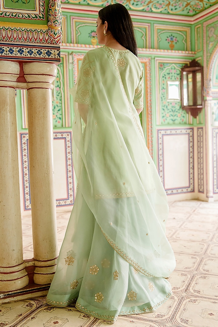 Blue Spun Silk Wedding Sharara Set by SURBHI SHAH at Pernia's Pop Up Shop