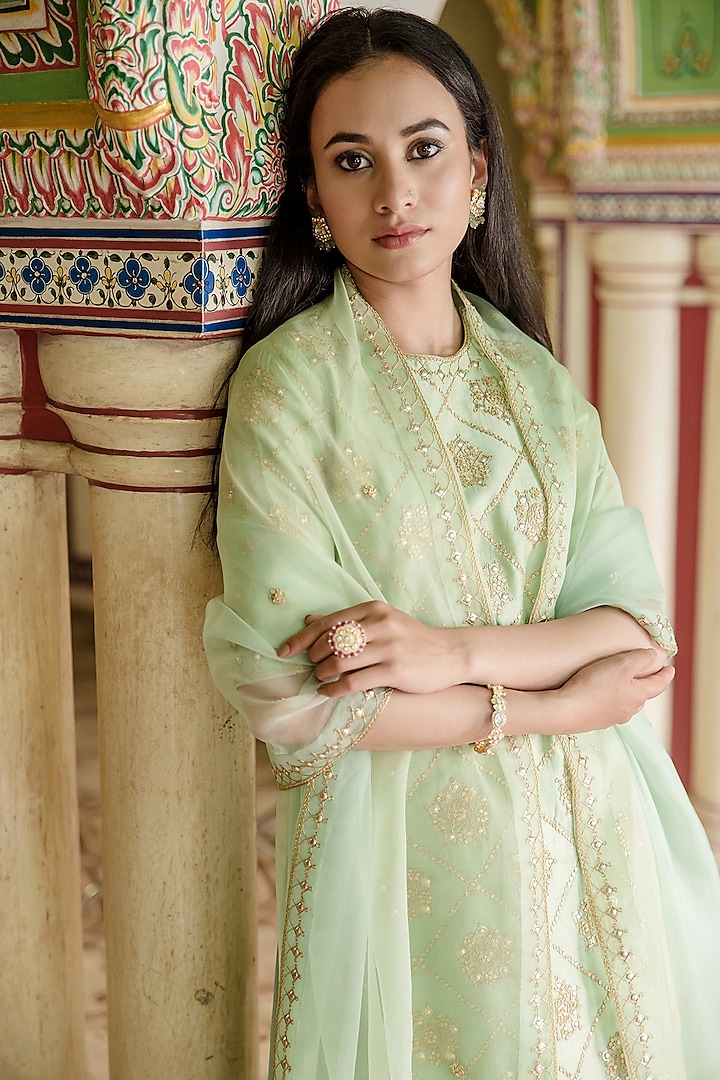 Blue Spun Silk Wedding Sharara Set by SURBHI SHAH at Pernia's Pop Up Shop