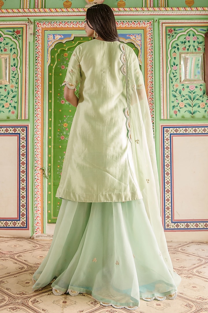 Powder Green Spun Silk Wedding Sharara Set by SURBHI SHAH at Pernia's Pop Up Shop