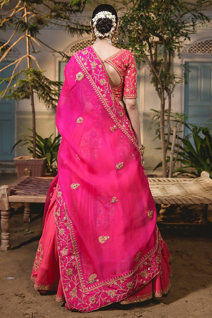 Red Pure Silk Embroidered Wedding Lehenga Set by SURBHI SHAH at Pernia's Pop Up Shop