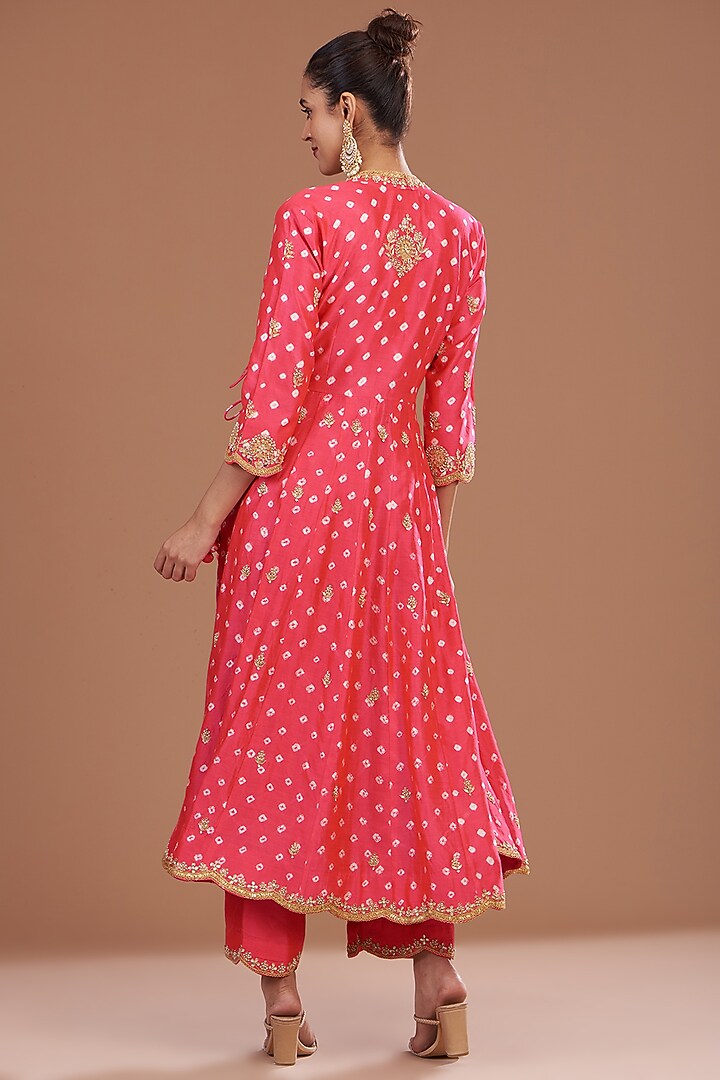 Tomato Red Pure Spun Silk Hand Embroidered Angrakha Set by SURBHI SHAH at Pernia's Pop Up Shop