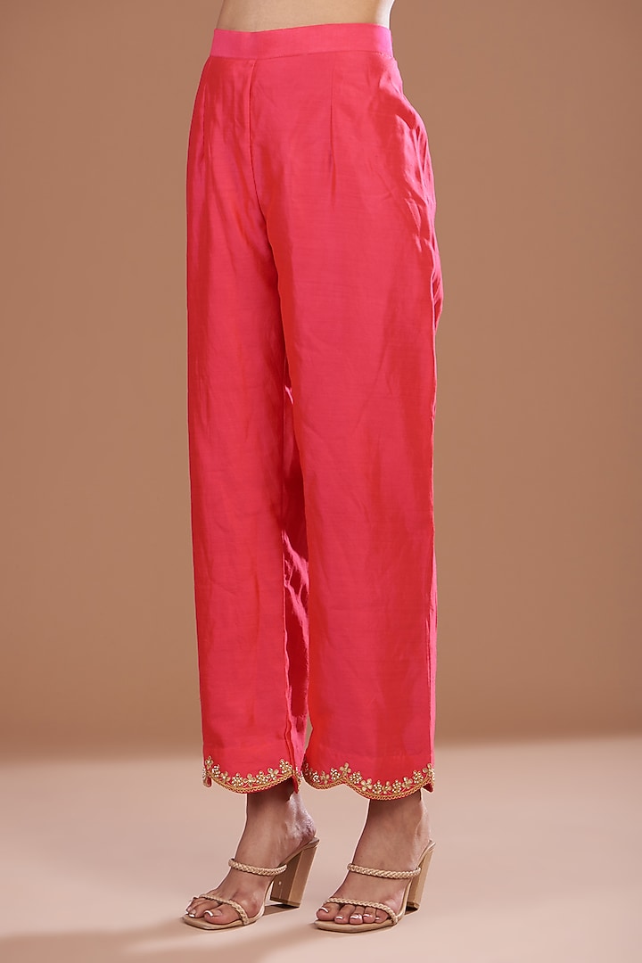 Tomato Red Pure Spun Silk Hand Embroidered Angrakha Set by SURBHI SHAH at Pernia's Pop Up Shop