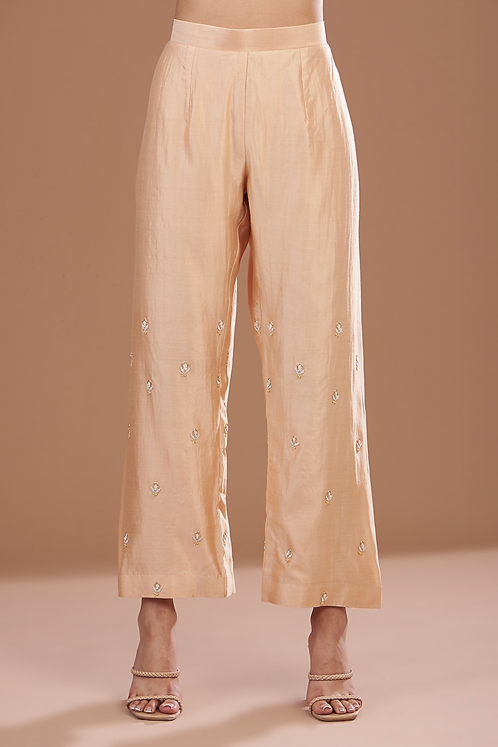Beige Pure Spun Silk Dabka Embroidered Kurta Set by SURBHI SHAH at Pernia's Pop Up Shop
