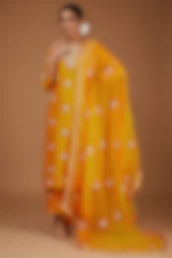 Mango Yellow Pure Spun Silk Embroidered Kurta Set by SURBHI SHAH at Pernia's Pop Up Shop