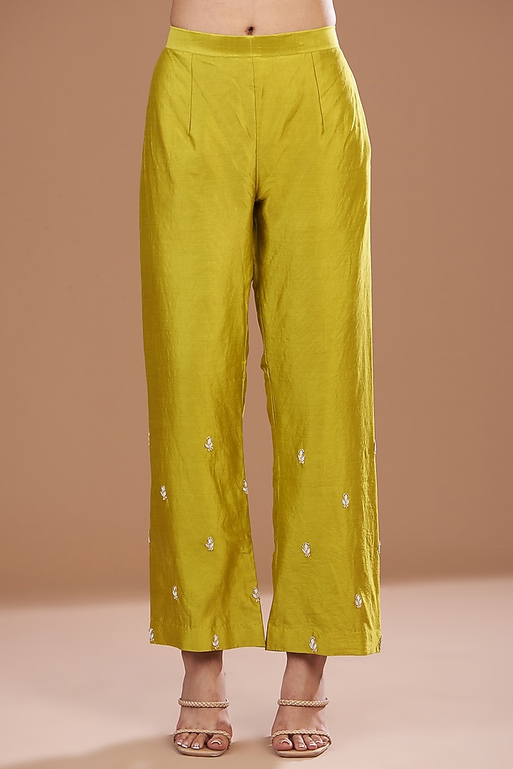 Lime Pure Spun Silk Dabka Embroidered Kurta Set by SURBHI SHAH at Pernia's Pop Up Shop