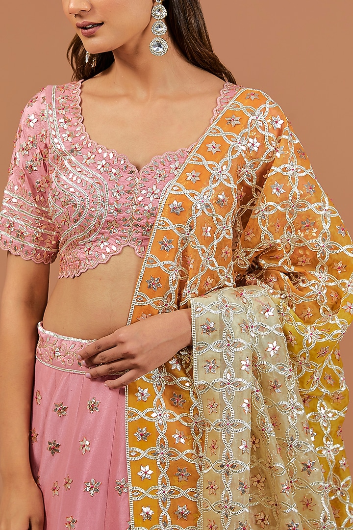 Powder Pink Silk Resham Embroidered Bridal Lehenga Set by SURBHI SHAH at Pernia's Pop Up Shop