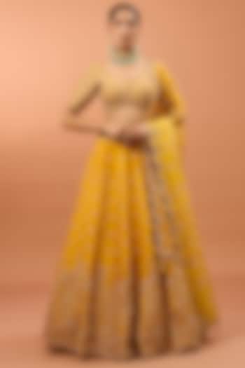 Orchid Yellow Silk Cutdana & Pearl Work Bridal lehenga for 22 Lehenga Set by SURBHI SHAH at Pernia's Pop Up Shop