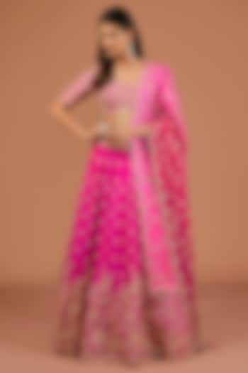 Hot Pink Silk Zardosi Embroidered Bridal Lehenga Set by SURBHI SHAH at Pernia's Pop Up Shop