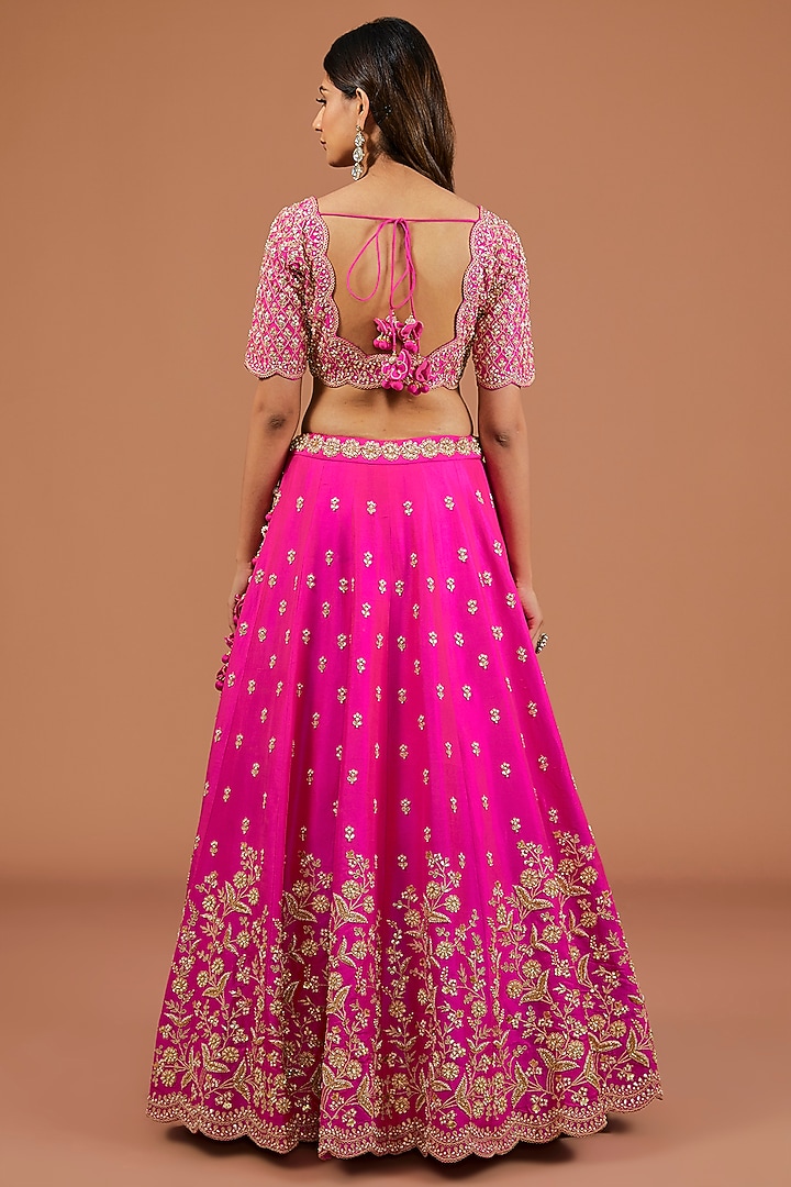 Hot Pink Silk Zardosi Embroidered Bridal Lehenga Set by SURBHI SHAH at Pernia's Pop Up Shop