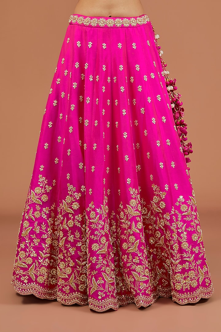 Hot Pink Silk Zardosi Embroidered Bridal Lehenga Set by SURBHI SHAH at Pernia's Pop Up Shop