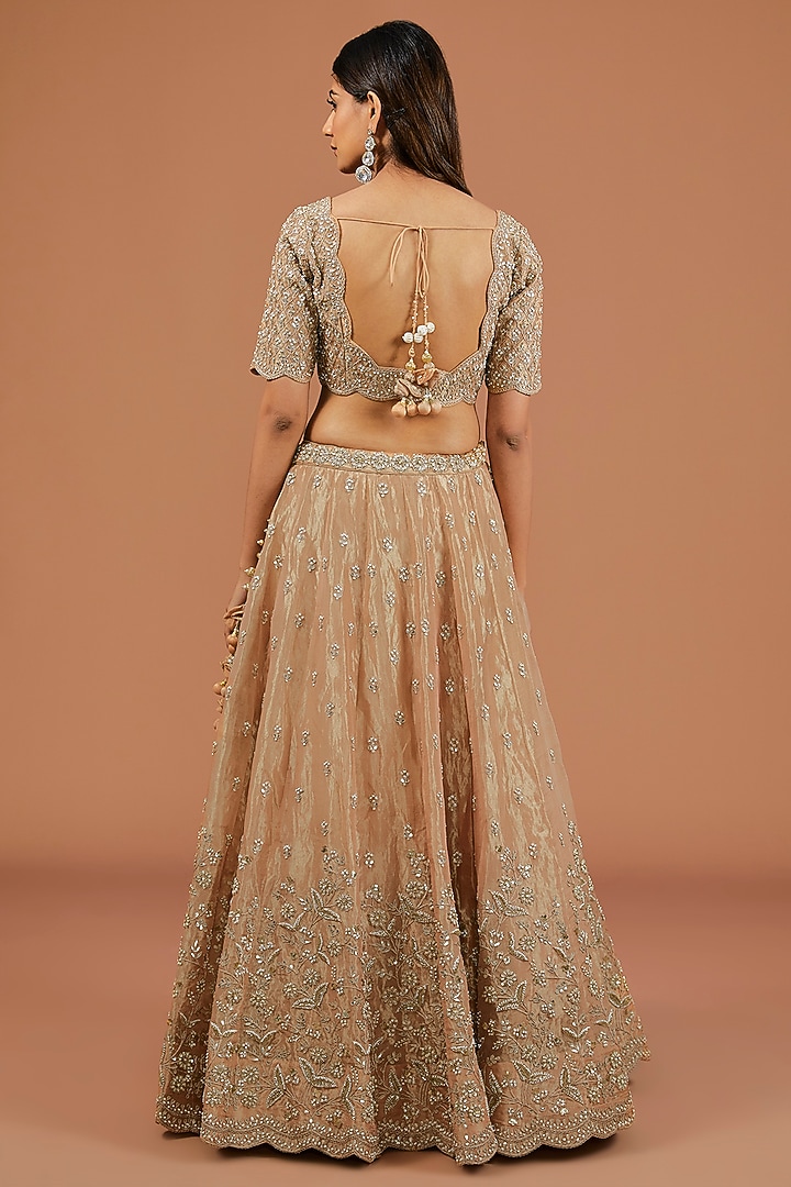 Golden Tissue Zardosi Embroidered Bridal Lehenga Set  by SURBHI SHAH at Pernia's Pop Up Shop
