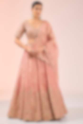 Pink Pure Tissue Pearl Work Bridal Lehenga Set by SURBHI SHAH at Pernia's Pop Up Shop