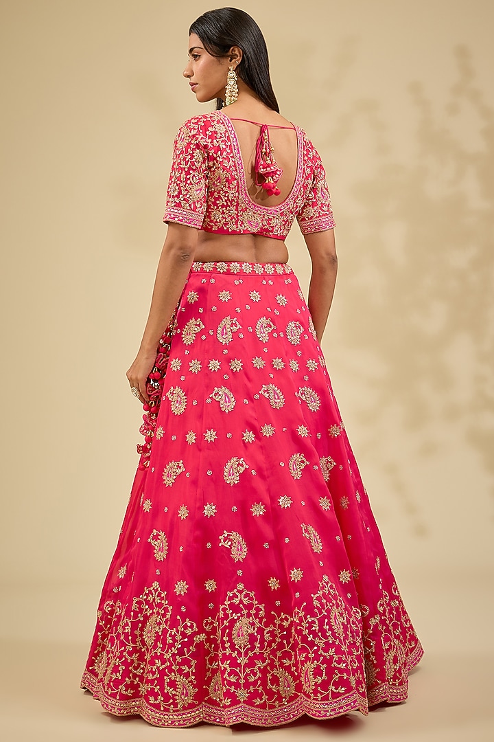 Red Satin Organza Bridal Lehenga Set by Surbhi Shah at Pernia's Pop Up Shop