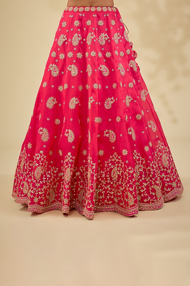 Red Satin Organza Bridal Lehenga Set by Surbhi Shah at Pernia's Pop Up Shop