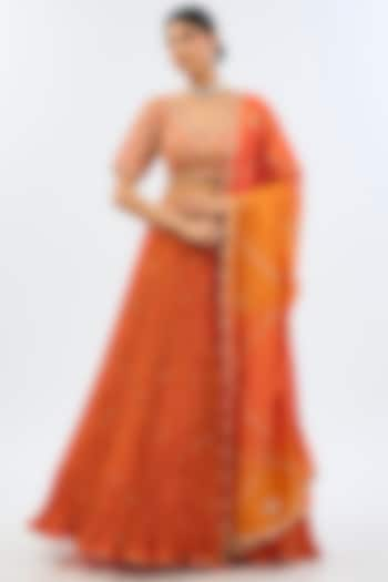 Orange Pure Silk Wedding Lehenga Set by SURBHI SHAH at Pernia's Pop Up Shop