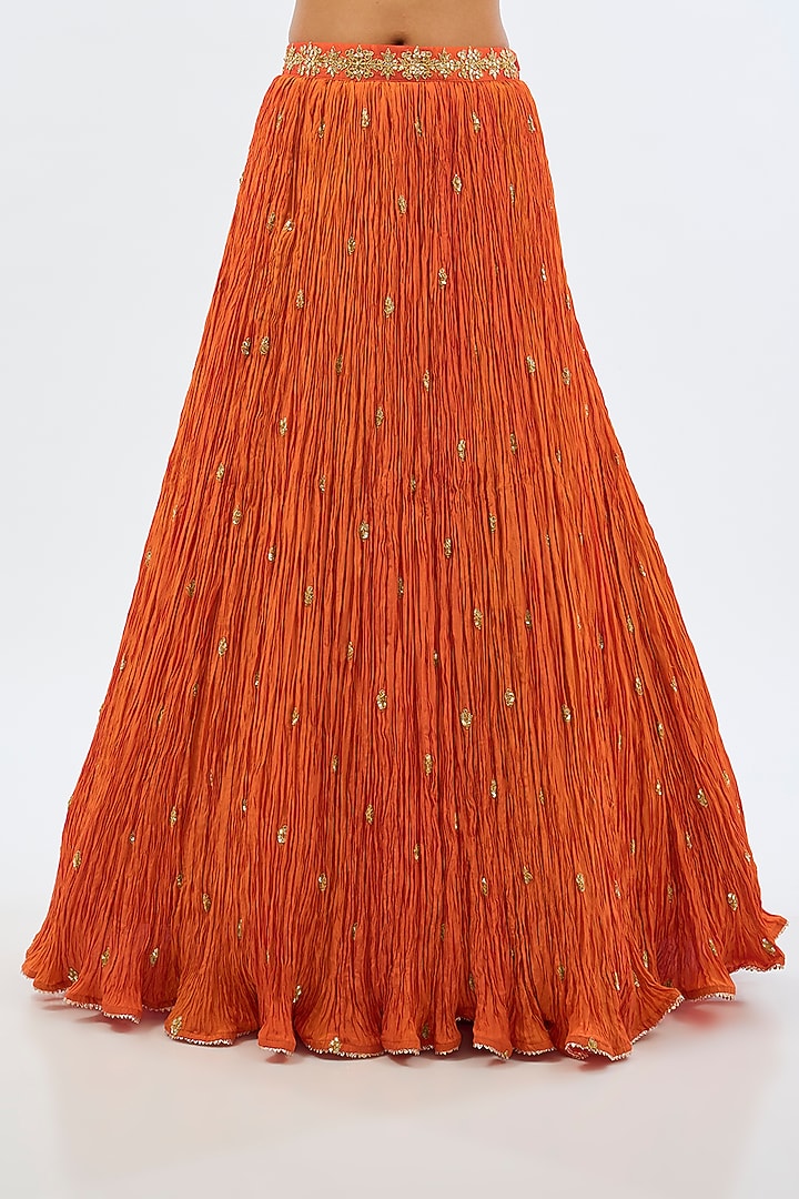 Orange Pure Silk Wedding Lehenga Set by SURBHI SHAH at Pernia's Pop Up Shop