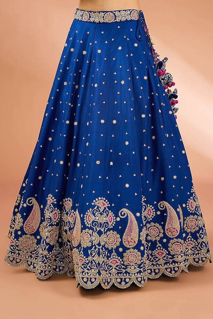 Blue Pink Dupion Silk Applique Marori Gota Work Lehenga Set by SURBHI SHAH at Pernia's Pop Up Shop