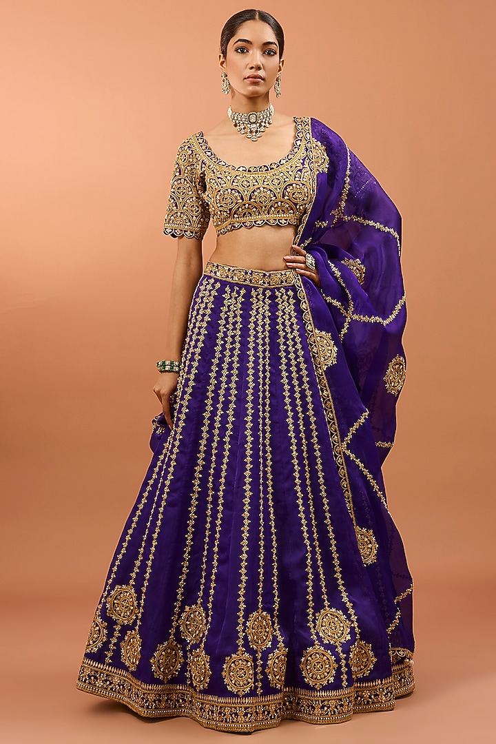 Purple Silk Gota & Pearl Work Bridal Lehenga Set by SURBHI SHAH at Pernia's Pop Up Shop