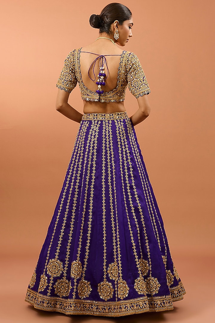 Purple Silk Gota & Pearl Work Bridal Lehenga Set by SURBHI SHAH at Pernia's Pop Up Shop