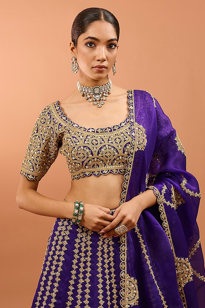 Purple Silk Gota & Pearl Work Bridal Lehenga Set by SURBHI SHAH at Pernia's Pop Up Shop