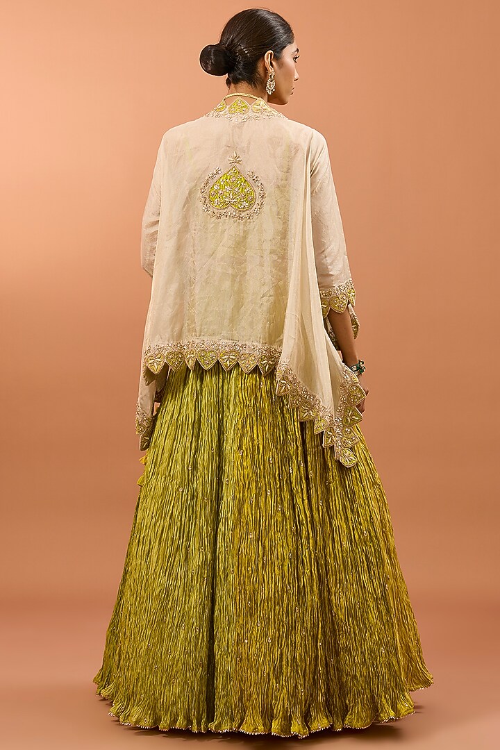 Green Silk Jacket Wedding Lehenga Set by SURBHI SHAH at Pernia's Pop Up Shop