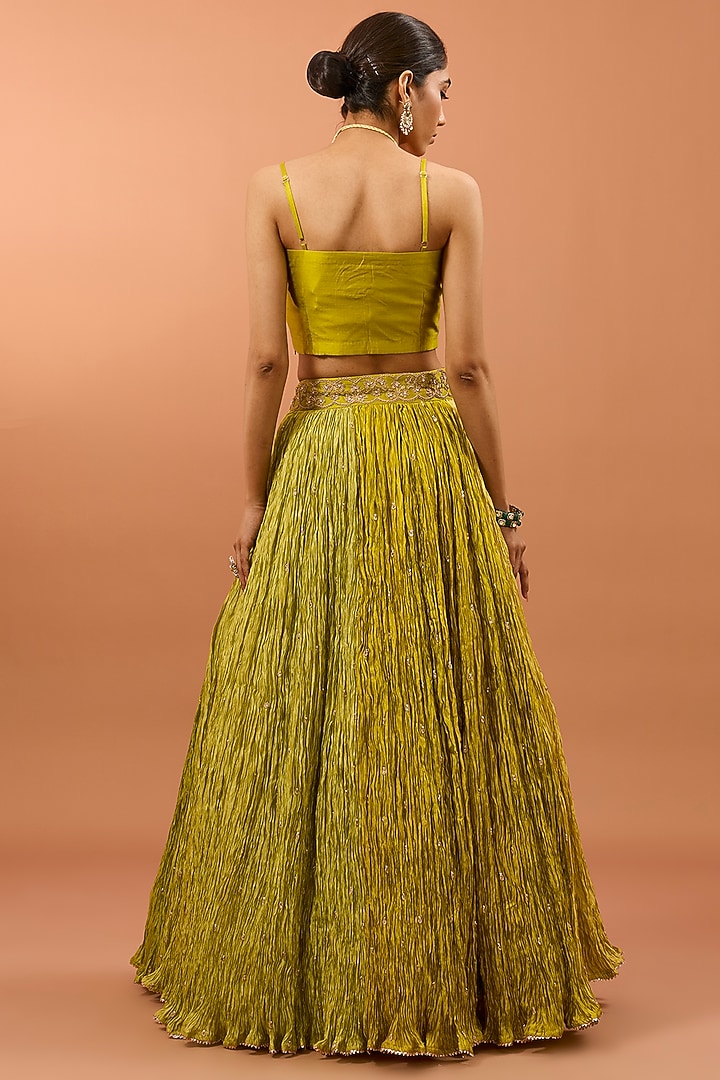 Green Silk Jacket Wedding Lehenga Set by SURBHI SHAH at Pernia's Pop Up Shop