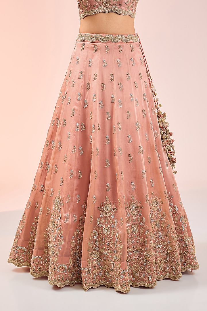 Pink Satin Organza Zardosi Embroidered Bridal Lehenga Set by SURBHI SHAH at Pernia's Pop Up Shop