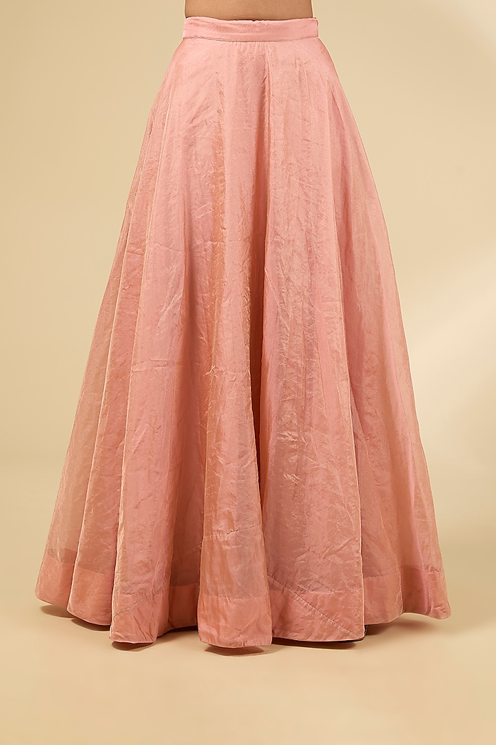 Powder Pink Pure Tissue High-Low Kurta Set by SURBHI SHAH at Pernia's Pop Up Shop