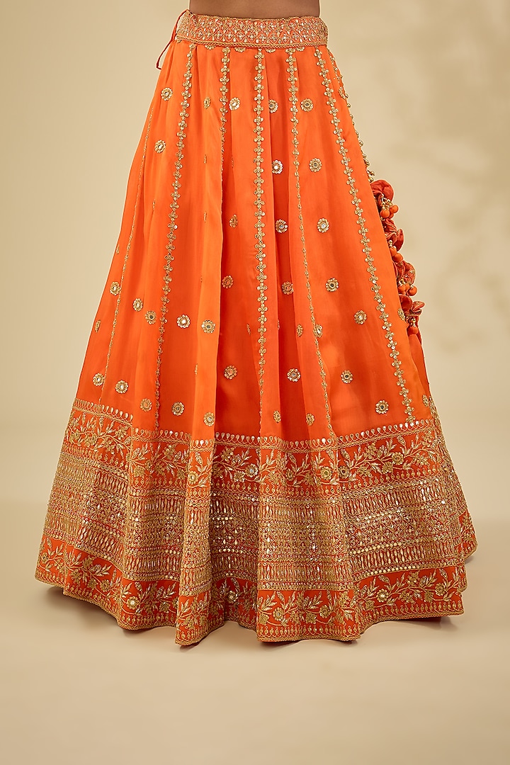 Orange Satin Organza Bridal Lehenga Set by Surbhi Shah at Pernia's Pop Up Shop