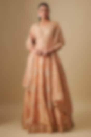 Deep Gold Tissue Marori Embroidered Bridal Lehenga Set by SURBHI SHAH at Pernia's Pop Up Shop