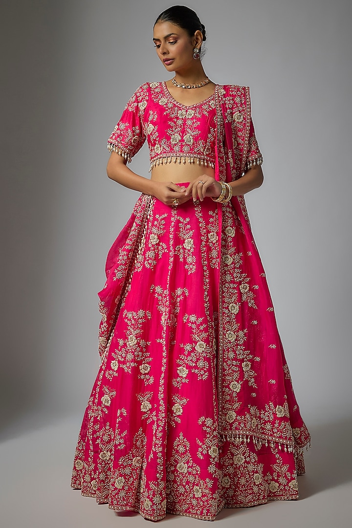 Red Organza Pearl Work Bridal lehenga for 22 Lehenga Set by SURBHI SHAH at Pernia's Pop Up Shop