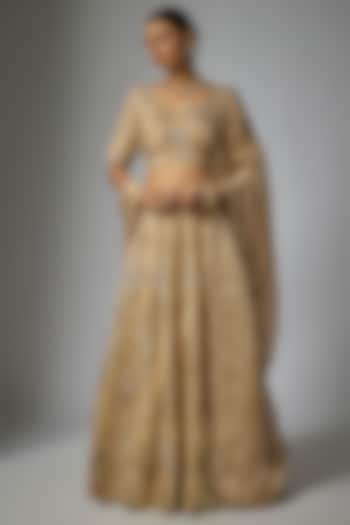 Beige Organza Sequin & Cutdana Work Bridal Lehenga Set by SURBHI SHAH at Pernia's Pop Up Shop