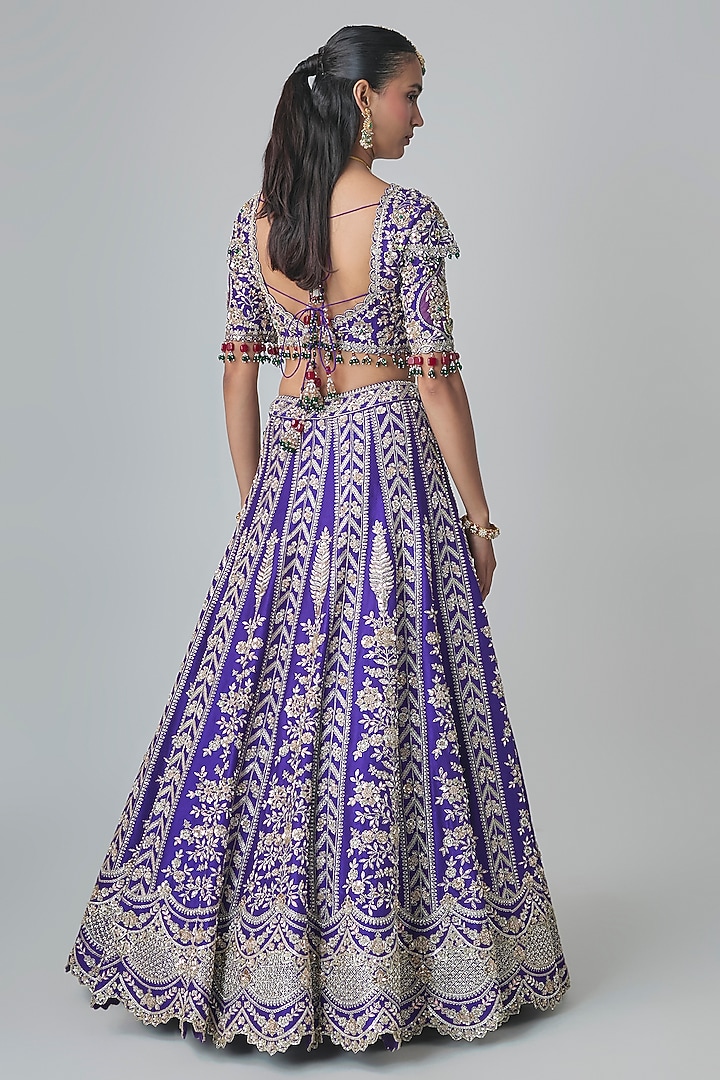 Purple Dupion Silk Aari & Zardosi Embroidered Bridal Lehenga Set by Surbhi Shah at Pernia's Pop Up Shop