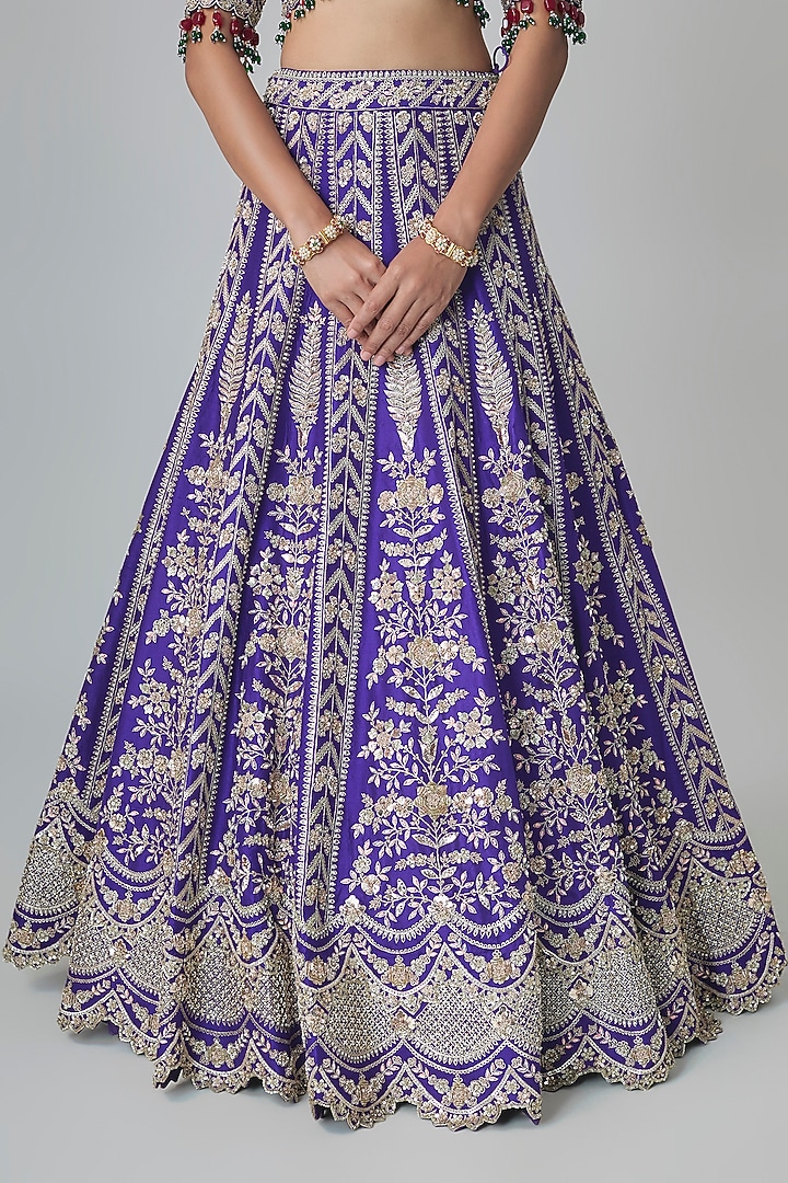 Purple Dupion Silk Aari & Zardosi Embroidered Bridal Lehenga Set by Surbhi Shah at Pernia's Pop Up Shop