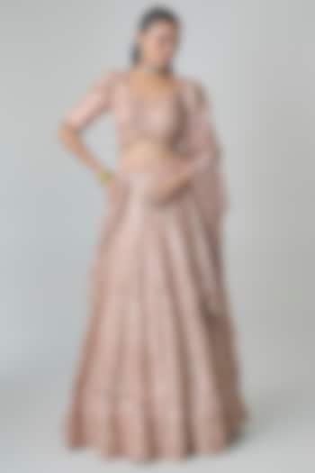 Nude Peach Tissue Bridal Lehenga Set by SURBHI SHAH at Pernia's Pop Up Shop