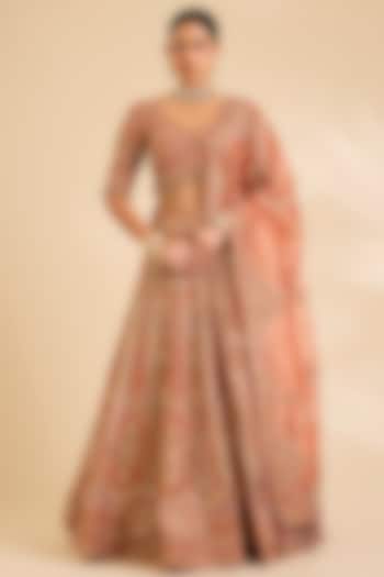 Orange Tissue Sequin & Zardosi Work Bridal Bridal Lehenga Set by SURBHI SHAH at Pernia's Pop Up Shop
