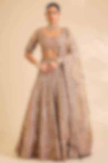 Beige Tissue Sequin & Zardosi Work Bridal Bridal Lehenga Set by SURBHI SHAH at Pernia's Pop Up Shop