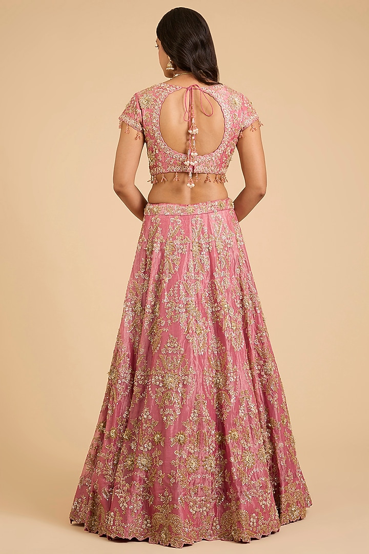 Pink Tissue Bridal Lehenga Set by SURBHI SHAH at Pernia's Pop Up Shop
