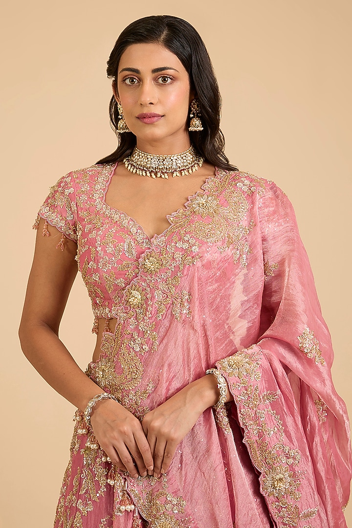 Pink Tissue Bridal Lehenga Set by SURBHI SHAH at Pernia's Pop Up Shop