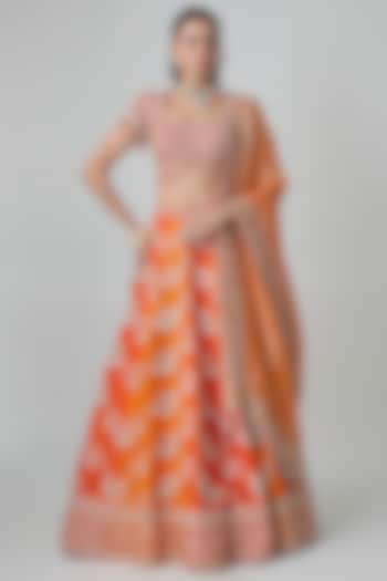 Orange Dupion Silk Bridal Lehenga Set by SURBHI SHAH at Pernia's Pop Up Shop