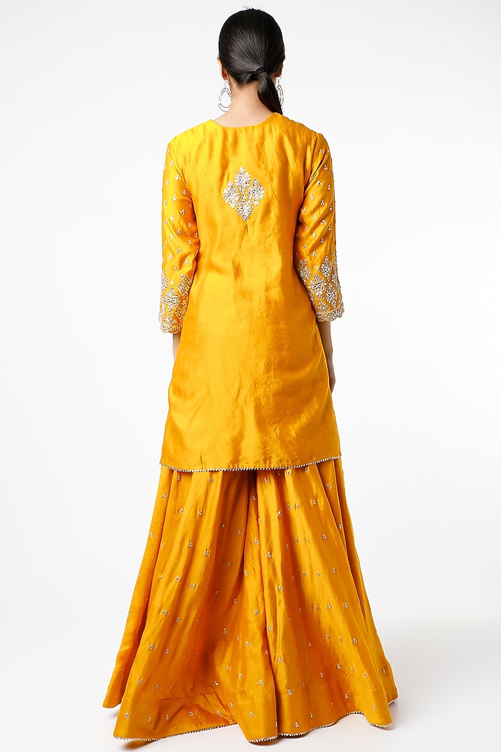 Sunshine Yellow Pure Spun Silk Wedding Sharara Set by SURBHI SHAH at Pernia's Pop Up Shop