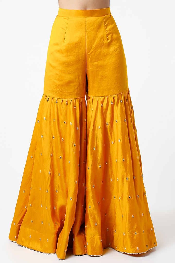 Sunshine Yellow Pure Spun Silk Wedding Sharara Set by SURBHI SHAH at Pernia's Pop Up Shop