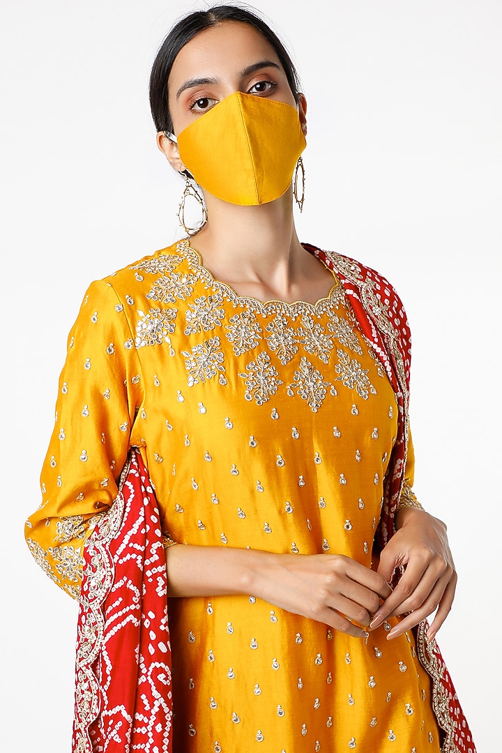 Sunshine Yellow Pure Spun Silk Wedding Sharara Set by SURBHI SHAH at Pernia's Pop Up Shop