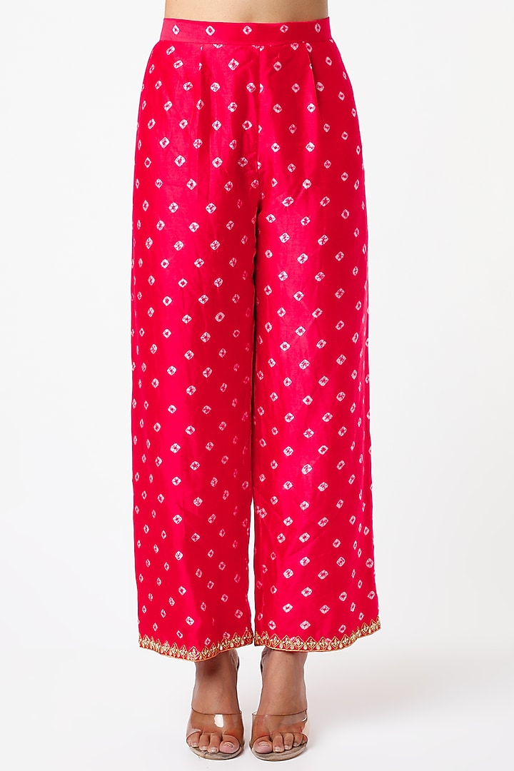 Red Bandhani Printed & Hand Embroidered Kurta Set by SURBHI SHAH at Pernia's Pop Up Shop