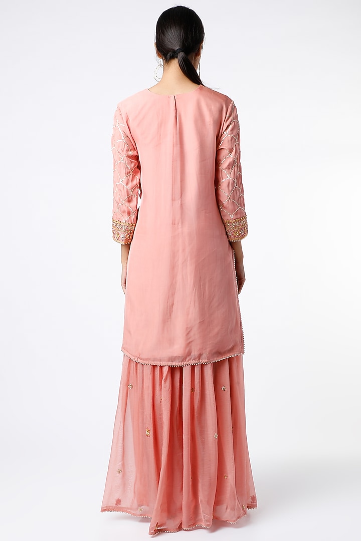 Rose Gold Pure Georgette Wedding Sharara Pant Set by SURBHI SHAH at Pernia's Pop Up Shop