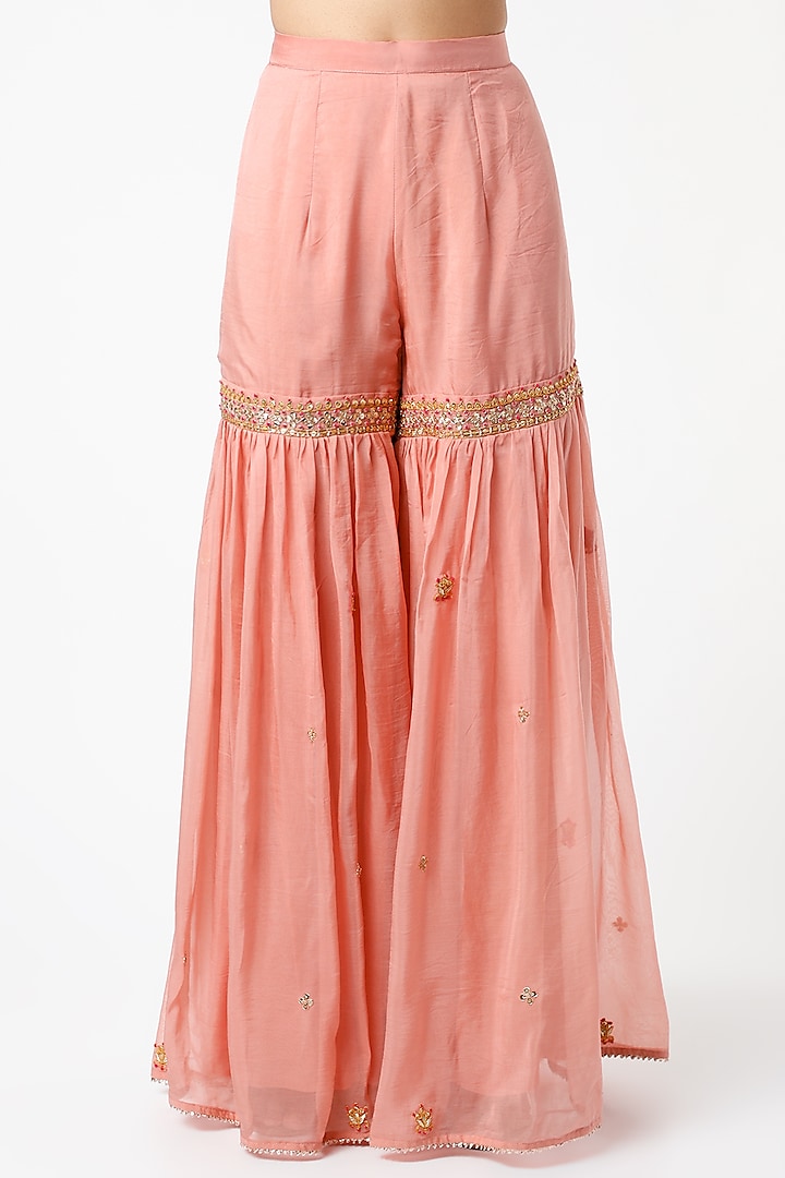 Rose Gold Pure Georgette Wedding Sharara Pant Set by SURBHI SHAH at Pernia's Pop Up Shop