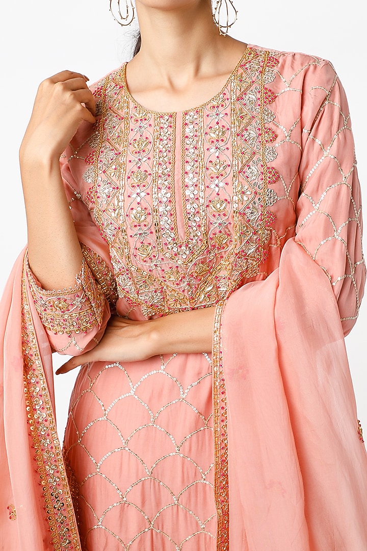 Rose Gold Pure Georgette Wedding Sharara Pant Set by SURBHI SHAH at Pernia's Pop Up Shop