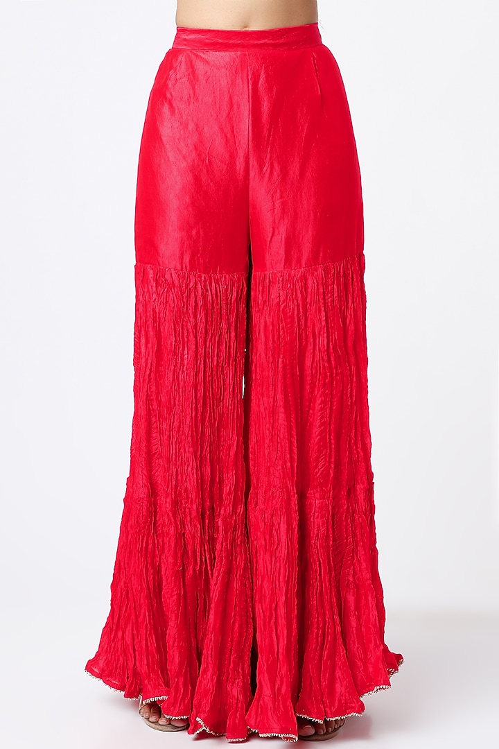 Magenta Pure Spun Silk Wedding Sharara Set by SURBHI SHAH at Pernia's Pop Up Shop